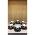 Güral Porselen Presıdent Çay Fincan Takımı El Dekoru 6 Kişilik - 6 Adet - Beyaz - Siyah - 240 ml