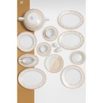 Güral Porselen Tolstoy 6203 84 Parça Yemek Takımı, Porselen, Beyaz ve Altın Desenli, Servis Tabağı, Yemek Tabağı, Çorba Kasesi, Pasta Tabağı, Çay ve Kahve Fincanı Seti