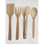 Gürgen Set Ahşap Tahta Kaşık Çatal Spatula Maşa 4'lü Set Yemek Servis Seti Mutfak Seti - Çok Renkli