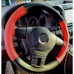 Gürler Oto Kılıf ve Aksesuar Volkswagen Passat B6 Deri Direksiyon Kılıfı Iki Renkli Kırmızı-Siyah (4prç) - Siyah - Kırmızı