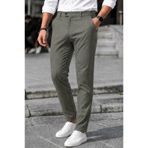 Gussi Erkek Haki Yeşil Renk Kaliteli Esnek Likralı Slim Fit Kumaş Pantolon