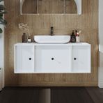 Gusto Ayaksız Oval Lavabolu Mdf 120 cm Çekmeceli Banyo Dolabı - Beyaz