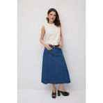 Gusto Örgü Kemerli Midi Denim Etek - Mavi - XS