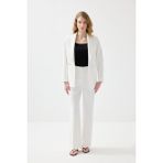 Gusto Rahat Kesim Krep Blazer Ceket - Beyaz - XL