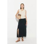Gusto Yırtmaçlı Modal Midi Etek - Siyah - XL