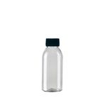 Güvenç Ambalaj 100 Adet - 100ML Plastik Şeffaf Oval Boyunlu Şişe, Boş Düz Siyah Kapaklı Pet Şişe