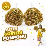 Güvenle Al 1 Çift ( 2 Adet ) Altın Renk 23 Nisan 19 Mayıs 29 Ekim Okul Gösteri Ponponları Ekstra Dolgun (4745)
