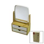 Güvenle Al 2 ÇEKMECELİ BAMBU AHŞAP STANDLI=9X9.9X17.8X21.5CM MAKYAJ AYNASI=15X18CM TAKILIK 1+1 ORGANİZER (4745)