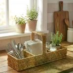 Güvenle Al 3 Bölmeli Plastik Rattan Düzenleyici–Saplı Masaüstü Organizer, Mutfak Kaşık Çatal Sepeti, Banyo &amp;amp; Ofis Çok Amaçlı Sunum Standı (4745)