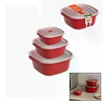 Güvenle Al 3 PCS KIRMIZI KARE SAKLAMA KABI SET 550-1100-2200ML (4745)