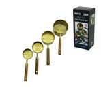 Güvenle Al 4 PCS GOLD METAL ÖLÇÜ KAŞIK SETİ OTANTİK AĞAÇ KULP 250ML - 125ML - 80ML - 60ML (4745)