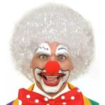 Güvenle Al Beyaz Renk Kıvırcık Afro Bonus Peruk Saç ve Kırmızı Sünger Burun Seti (4745)