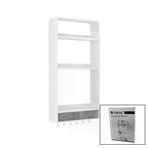 Güvenle Al BEYAZ YAPIŞKANLI DUVAR ORGANİZERİ PLASTİK 3 RAF=14CM-19CM-30CM - 2 ÇEKMECE=40CM - 6 ASKI 19 PARÇA (4745)