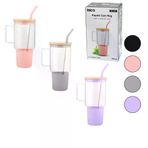 Güvenle Al CAM 1000ML MATARA - SULUK BAMBU KAPAK - SIZDIRMAZ SİLİKONLU ÇELİK PİPET KORUYUCU SİLİKON ALTLIK - KILIF (4745)