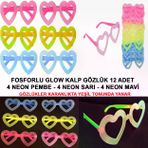 Güvenle Al Fosforlu Kalp Model Glow Parti Gözlüğü Karanlıkta Yanan Gözlükler 12 Adet (4745)