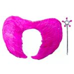 Güvenle Al Gerçek Tüylü Katlanabilir Çocuk Pembe Melek Kanadı ve Asa Seti 40x55 cm (4745)