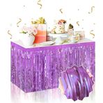 Güvenle Al Kendinden Yapışkanlı Mor Metalize Püsküllü Masa Eteği – 75 x 275 cm Parti Süslemesi (4745)