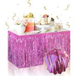 Güvenle Al Kendinden Yapışkanlı Pembe Metalize Püsküllü Masa Eteği – 75 x 275 cm Parti Süslemesi (4745)