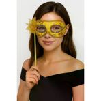 Güvenle Al Lüks Taşlı Saplı Maskeli Balo Maskesi Altın Renk 35 cm (4745)
