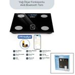 Güvenle Al SİYAH YAĞ ÖLÇER AKILLI BLUETOOTH CAM BASKÜL PİLLİ 180KG/50GR 26X26CM 8-KİŞİ HAFIZA LCD EKRAN ℃ GÖSTERGE SBS-4470 (4745)
