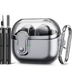 【Güvenlik Kilidi】 Samsung Galaxy Buds3 Pro 2024 ve Galaxy Buds 3 için Tasarlanmış Kılıf Temizleyici Kit ve Anahtarlık, Premium Şeffaf Kapak ve Galaxy Buds3 Pro/Galaxy Buds 3 için Metal Alt Kapak -