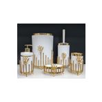 GuvenliPazar 5 Parça Akrilik Yuvarlak Banyo Seti Beyaz Gold Kromaj Gold Japon Güllü