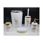 GuvenliPazar 5 Parça Beyaz Gold Papatya Desenli Yuvarlak Akrilik Banyo Seti Şık Tasarım