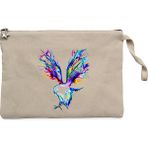 Güvercin Sulu Boya Krem Clutch Astarlı Cüzdan / El Çantası - 25x18cm