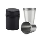 Güzel Hediyem 4'lü Paslanmaz Çelik Shot Kahve Kamp Bardağı Seti 70 ml Deri Kılıflı Mini Bardak Seti - Option-1 - 0 - Siyah