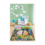 Güzel Hediyem Pelangi Çiçek Kediler Yıkanabilir Kaymaz Taban Leke Tutmaz Çocuk Odası Halısı, Yeşil Mavi 160 x 250 - -- - Option-1