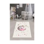 Güzel Hediyem Pelangi Prenses Ay Yıldız Desenli Dijital Baskılı Kaymaz Taban Leke Yıkanabilir Kız Çocuk Odası Halısı, Bej-Pembe 120 x 180 - -- - Option-1