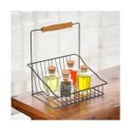 Güzel Hediyem Retro Ferforje Tek Sepet, Ahşap Kulplu Mutfak Banyo Salon Ofis Düzenleyici Sepet Organizer Siyah, 20X20 cm - Kestane Akaju - Option-1
