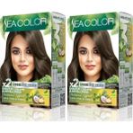 Güzel Hediyem Sea Color Amonyaksız, Vegan, Doğal, Besleyici Kalıcı Saç BOYASI%100 Beyaz Kapama (1 Paket 2 x 50 ml Boya & Oksidan) (Yoğun Küllü Kumral 7.11) (2 Paketi)
