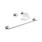 Güzel Hediyem Start Cube Üçlü Banyo Aksesuar Seti | Uzun Havluluk (558MM), Tuvalet Kağıtlığı(Kapaklı), Bornoz Askısı | Duş/banyo Aksesuarları | Krom | 41124000 - 000-Siyah