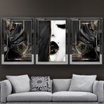 Güzel Kadın ve Tropikal Yapraklar Temalı Aynalı Çerçeveli 3 lü Kanvas Tablo Seti 150x70 cm SETS0238