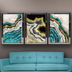 Güzel Mermer-2 Temalı Aynalı Çerçeveli 3 lü Kanvas Tablo Seti 150x70 cm SETS0257