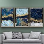 Güzel Mermer Temalı Aynalı Çerçeveli 3 lü Kanvas Tablo Seti 150x70 cm SETS0236
