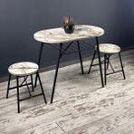 Güzelkan Madeni Eşya Masa Sandalye Takımı Beyaz Mermer Desen Oval Mutfak Masası Tabure Takımı Yemek Masası Balkon Masa Takımı 1240