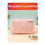 Güzellik Deposu Kalp Desenli Peluş Makyaj Çantası