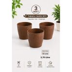 Güzelyüz Avm 3 Adet Ahşap Desen Saksı | Tabaklı Saksı Seti 3,70 Litre Kahverengi 195X165MM No:2