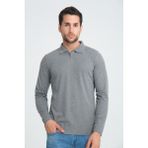 GW Mubende Erkek Yumuşak Dokulu Slim Fit Polo Yaka Fermuarlı Triko Kazak - 00E-Gri - 3XL