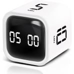GWORKE GT-1 Pomodoro Zamanlayıcı Küp, Flip Timer, Öğrenci Kronometresi & Ders Çalışma Saati, 5/10/30/60 dk + Özel Geri Sayım, USB-C Şarjlı, Sessiz/Titreşimli Alarm, Mutfak/Ofis - Beyaz