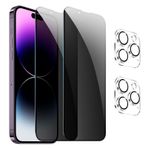 GXAYZ 【iPhone 14 Pro Max için 4 adet görüş koruma folyosu, gizlilik zırhı koruma camı, [2 x casus önleyici koruyucu cam + 2 x kamera koruması], gözetleme önleyici folyo, anti spy koruyucu cam