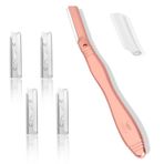 GXBRSY Dermaplane Tıraş Makinesi Seti - Yeniden Kullanılabilir Sap + 5 Yedek Bıçak - Dermaplaning Aleti, Yüz Epilasyonu, Kaş Şekillendirme ve Kadınlar için Cilt Eksfoliye Edici (Gül Altın)