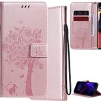 GXLONG Ooboom Samsung Galaxy A33 5G için Kılıf, Kedi Ağacı Desenli, PU Deri Kapaklı, Kart/Nakit Yuvalı Cüzdan Standı, Paket Bilek Kayışı, Manyetik Tokalı - Pembe Altın