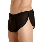 GYMAPE Erkek file şort, büyük bölünmüş taraflı, iç çamaşırı, boxer şort, balık ağı, şeffaf mayo, Siyah, M