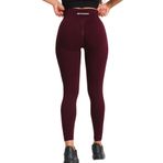 GYMHAMS Yüksek Bel Kalça Şekillendirici Spor Tayt, Push Up Etkili, Büzgülü Tasarım, Bordo (Mürdüm-Kırçılı, XS) (mürdüm-sculpta, M/L)