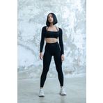 GYMXPRO Dikişsiz Fitilli Uzun Kollu Kadın Tayt Ve Crop Ikili Takım