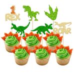 Gyufise 24 Adet Dinozor 1. Doğum Günü Cupcake Tepesi Altın Parıltılı 1 Rex Kükrük, First Birthday Dinozor Cupcake Picks One Year Old Dinozor Temalı Baby Shower 1. Doğum Günü Partisi Pasta Dekorasyon