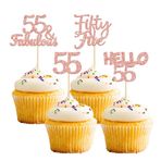 Gyufise 24 Adet Pembe Altın Parıltılı 55. Doğum Günü Cupcake Süsleri 55 Muhteşem Cupcake Kürdanları Hello 55 Elli Beş Cupcake Seçimi 55. Doğum Günü Pastası Dekorasyonu Malzemeleri için